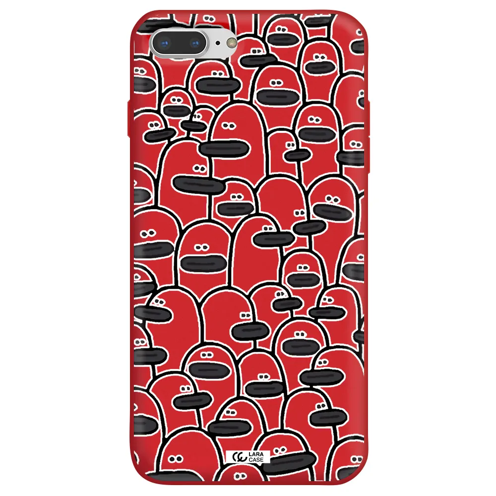 a group of white and black cartoon characters Apple iPhone 8 plus Silicone Imperial Red Case
