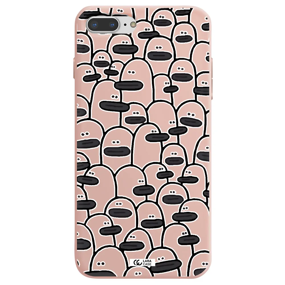a group of white and black cartoon characters Apple iPhone 8 plus Silicone pastel pink Case