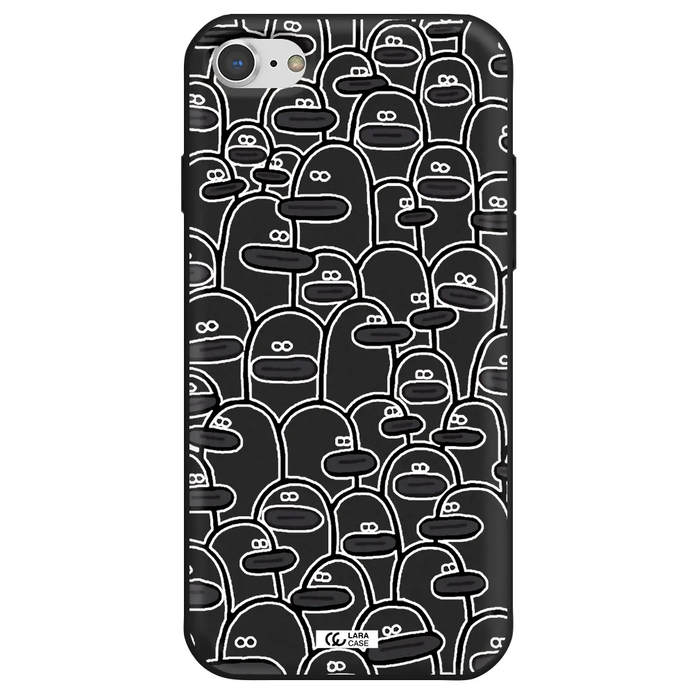 a group of white and black cartoon characters Apple iPhone 8 Silicone black Case