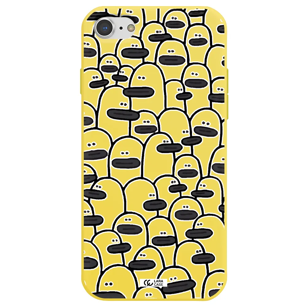 a group of white and black cartoon characters Apple iPhone 8 Silicone canary yellow Case