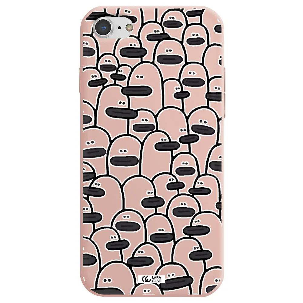 a group of white and black cartoon characters Apple iPhone 8 Silicone pastel pink Case