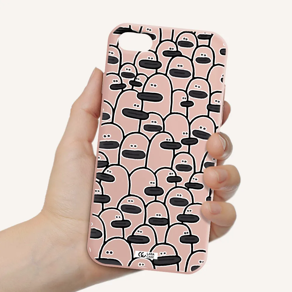 a group of white and black cartoon characters Apple iPhone 8 Silicone pastel pink Case