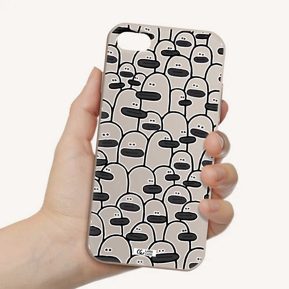 a group of white and black cartoon characters Apple iPhone 8 Silicone Stone Case