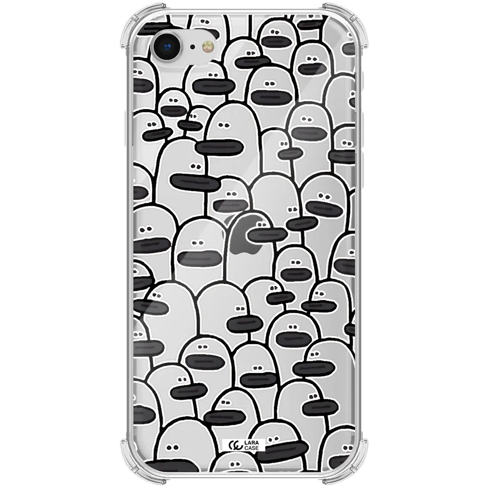 a group of white and black cartoon characters Apple iPhone se 2020 Clear PC Case