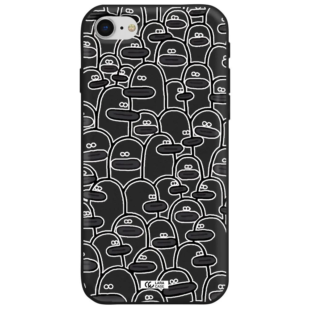 a group of white and black cartoon characters Apple iPhone se 2020 Silicone black Case