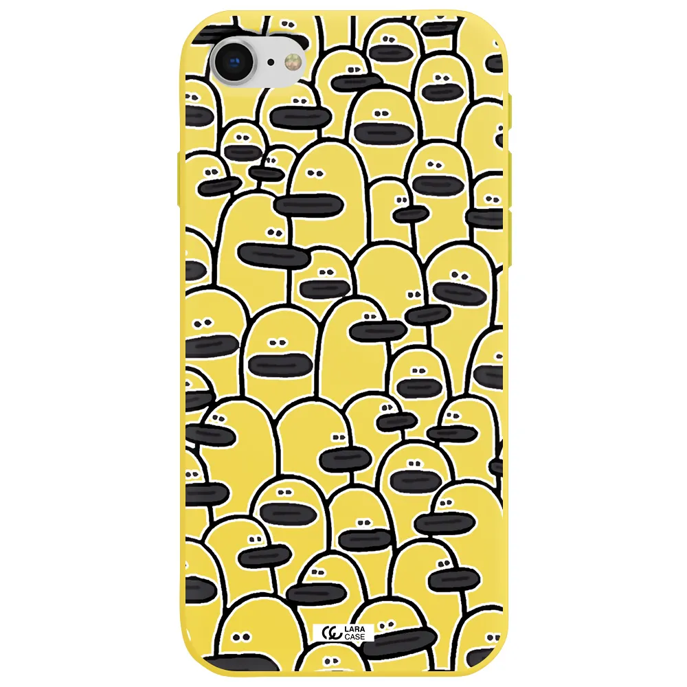 a group of white and black cartoon characters Apple iPhone se 2020 Silicone canary yellow Case