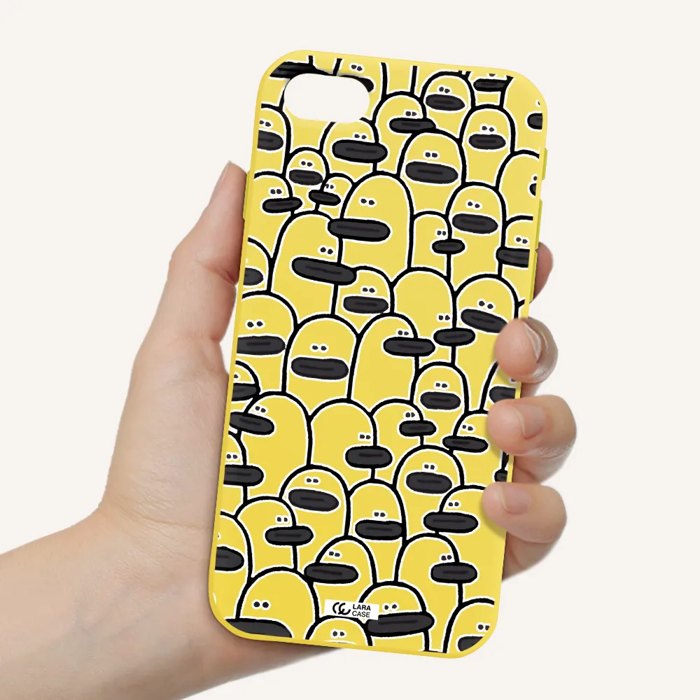 a group of white and black cartoon characters Apple iPhone se 2020 Silicone canary yellow Case