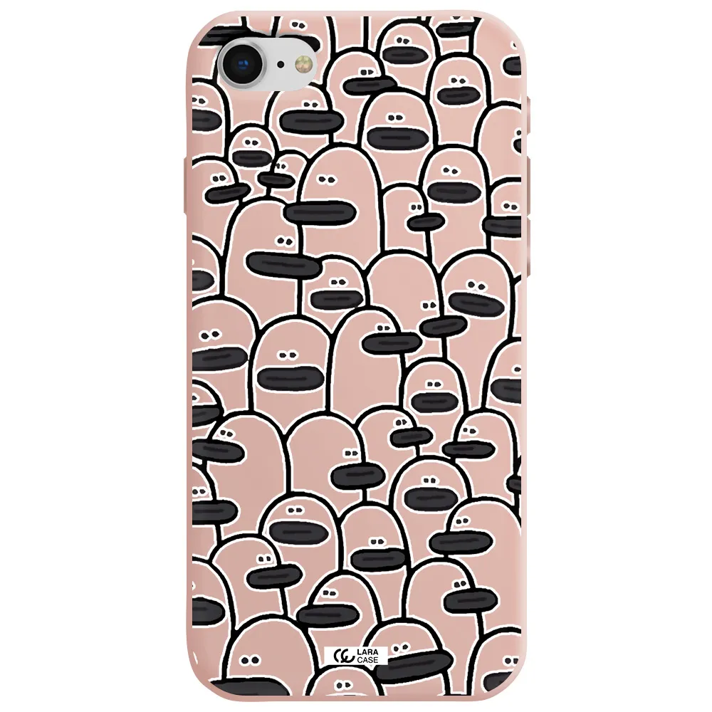 a group of white and black cartoon characters Apple iPhone se 2020 Silicone pastel pink Case