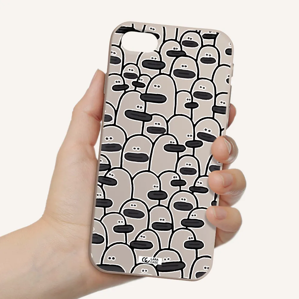 a group of white and black cartoon characters Apple iPhone se 2020 Silicone Stone Case