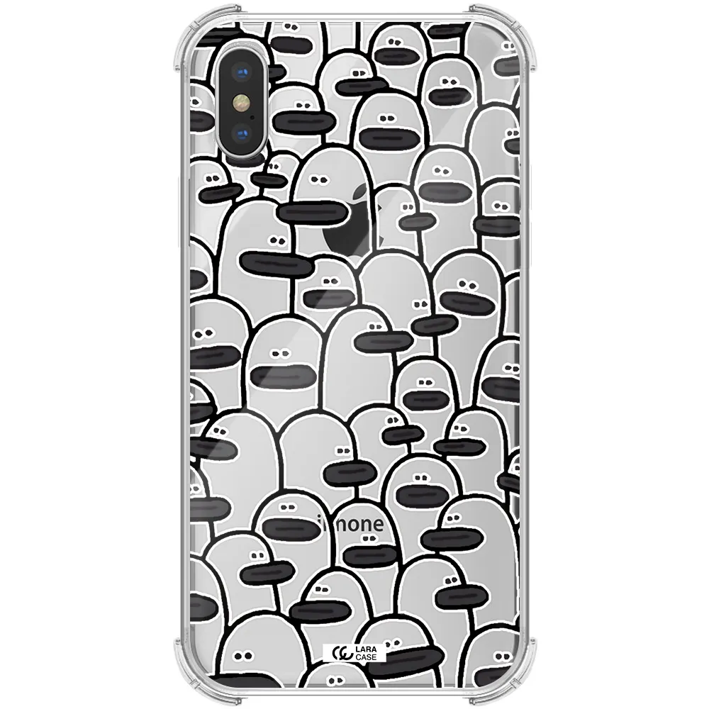 a group of white and black cartoon characters Apple iPhone X Clear PC Case