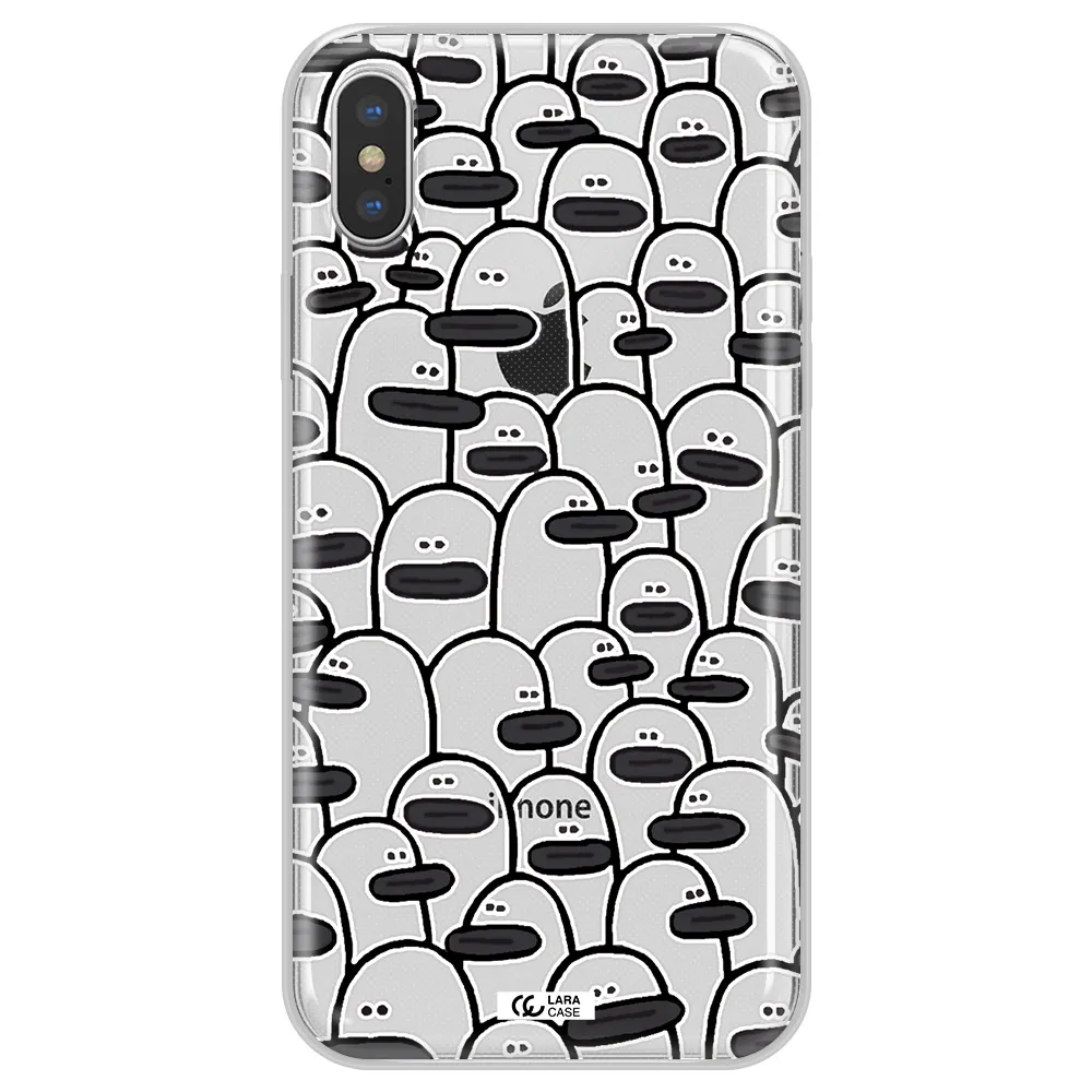 a group of white and black cartoon characters Apple iPhone X Clear TPU Case