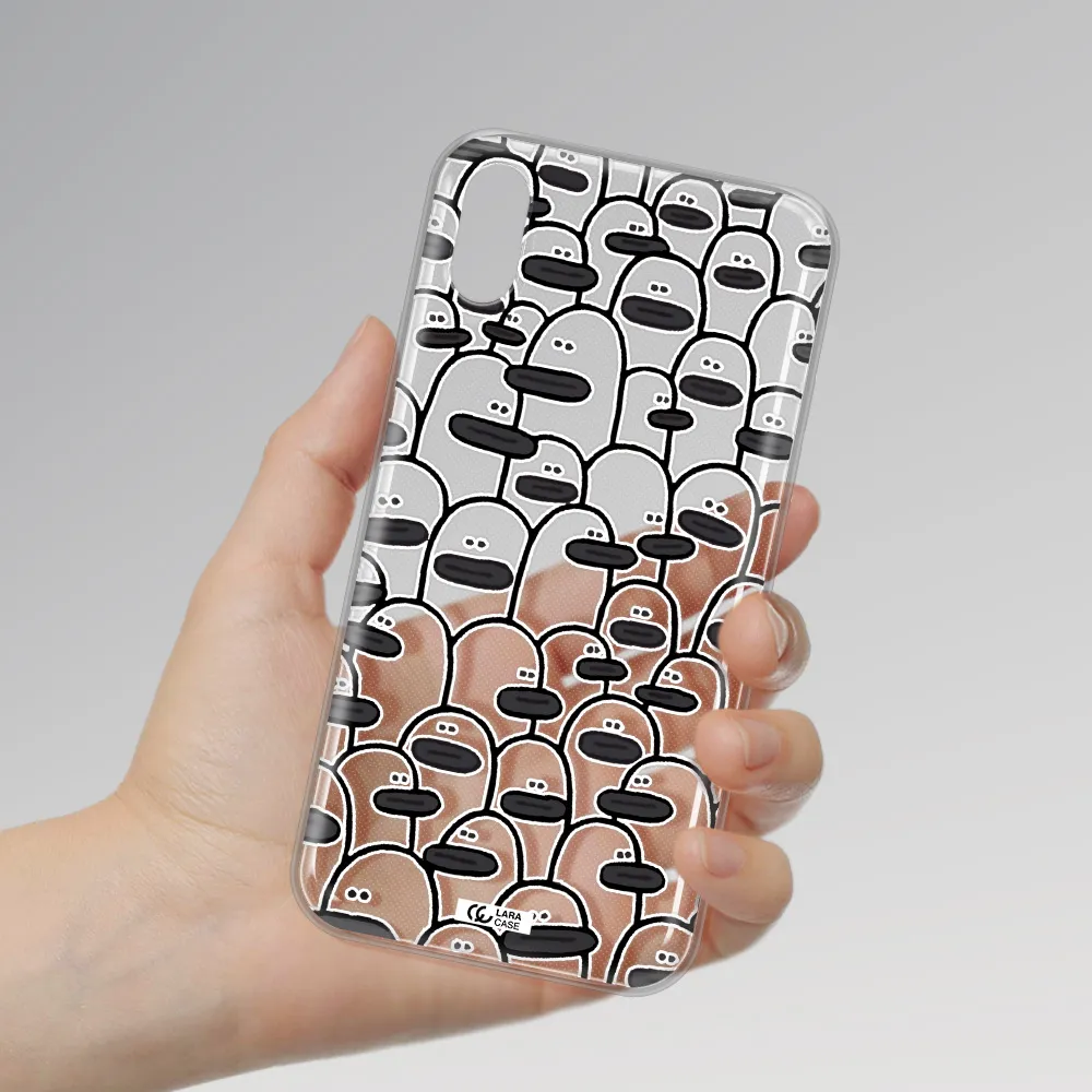 a group of white and black cartoon characters Apple iPhone X Clear TPU Case
