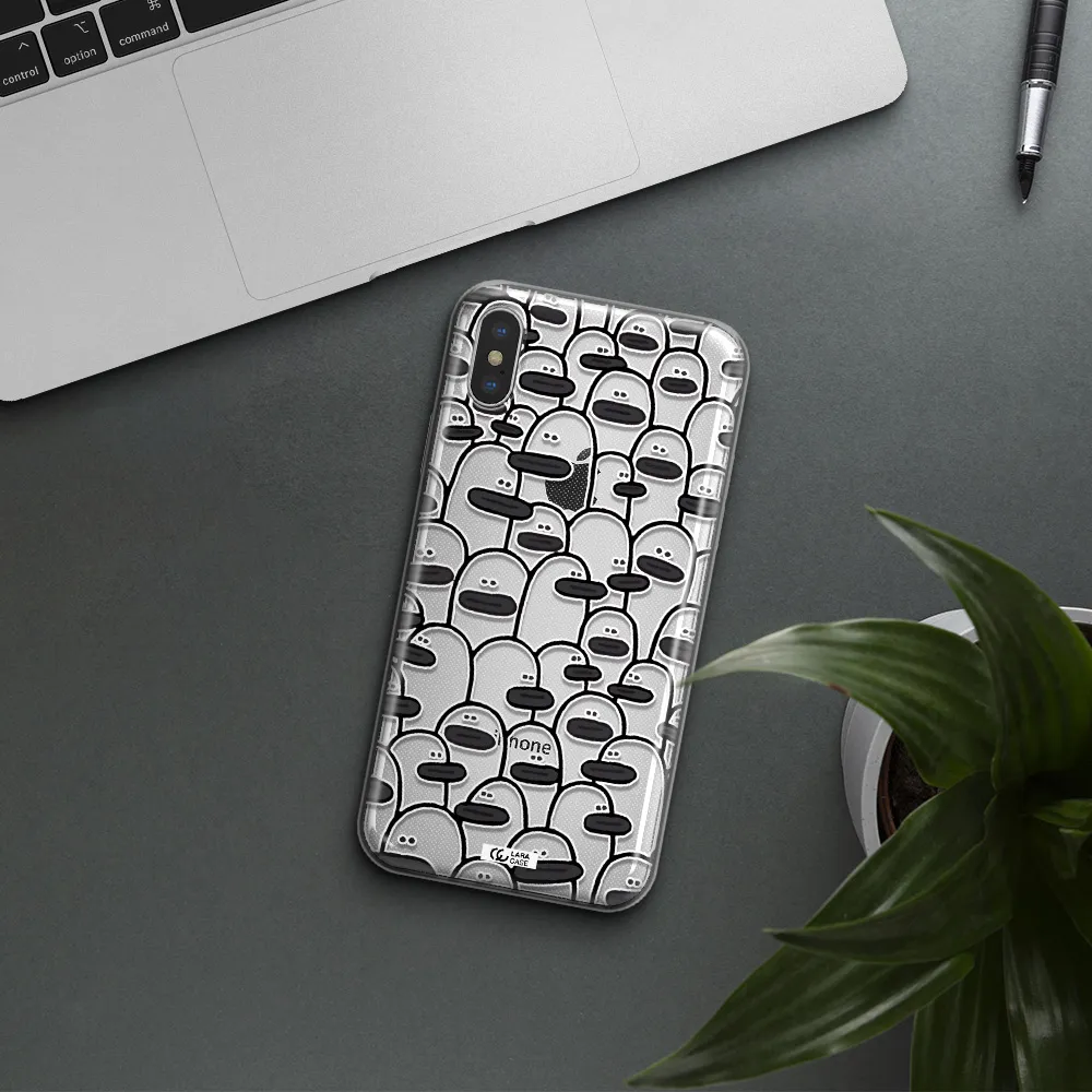 a group of white and black cartoon characters Apple iPhone X Clear TPU Case