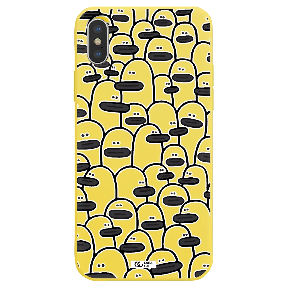 a group of white and black cartoon characters Apple iPhone X Silicone canary yellow Case