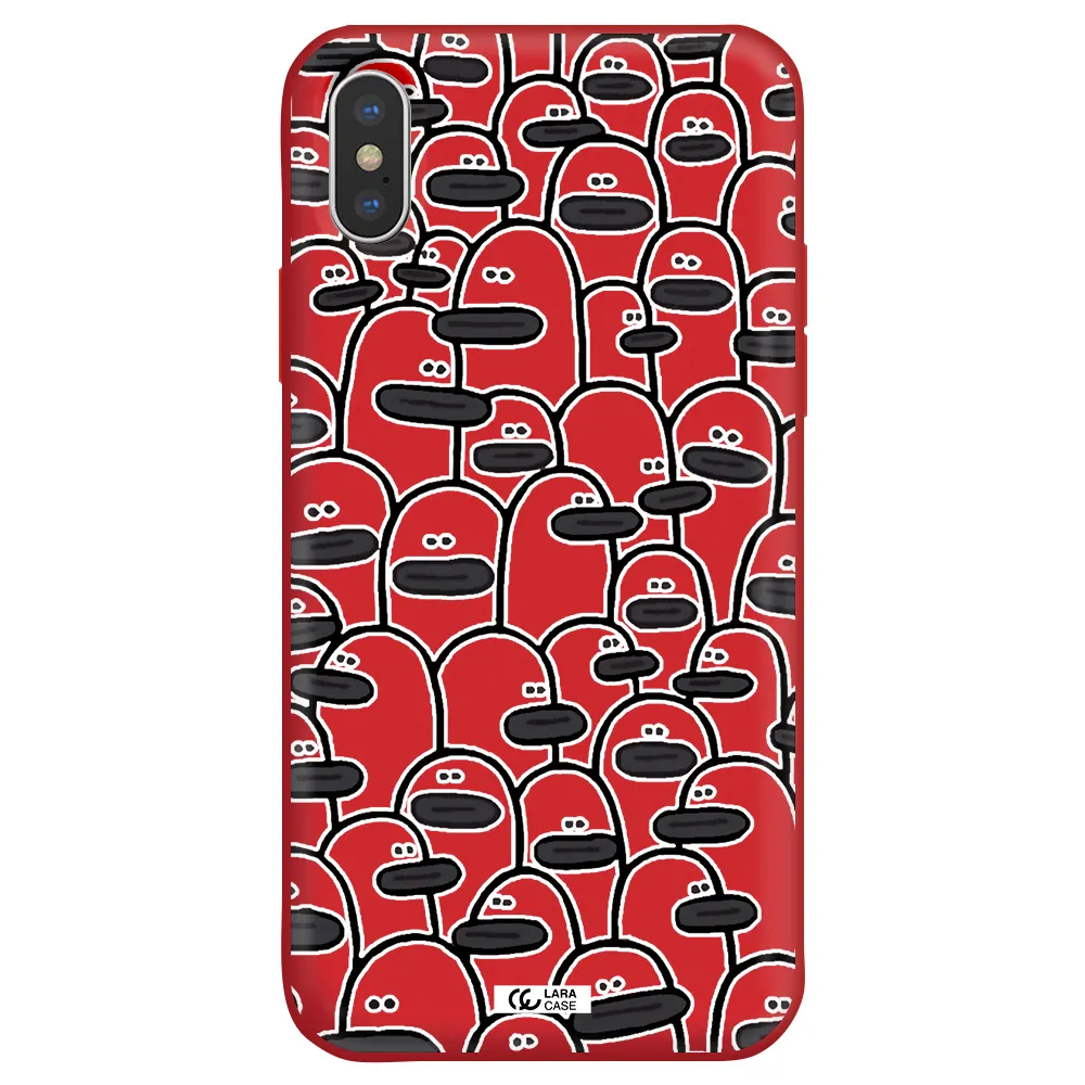 a group of white and black cartoon characters Apple iPhone X Silicone Imperial Red Case