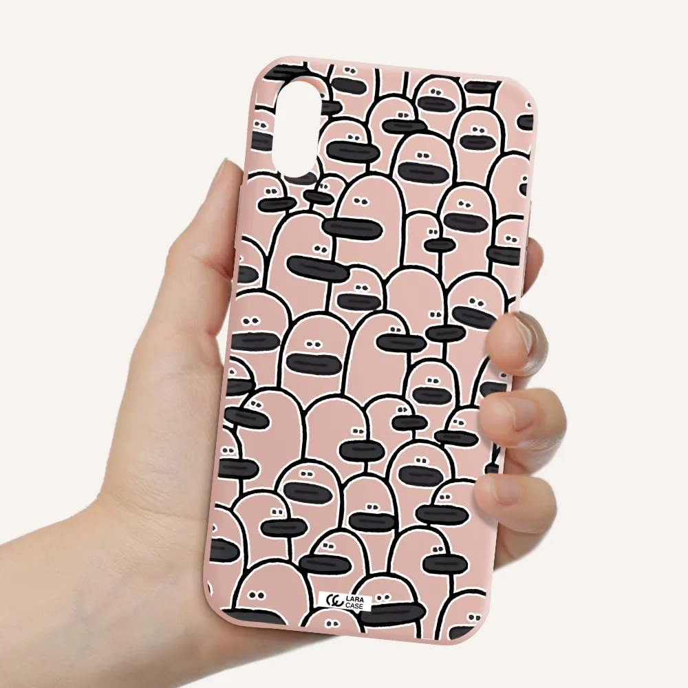 a group of white and black cartoon characters Apple iPhone X Silicone pastel pink Case