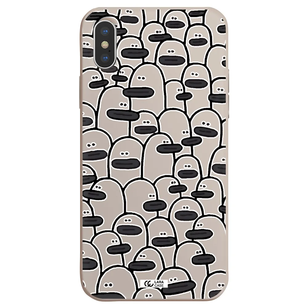 a group of white and black cartoon characters Apple iPhone X Silicone Stone Case