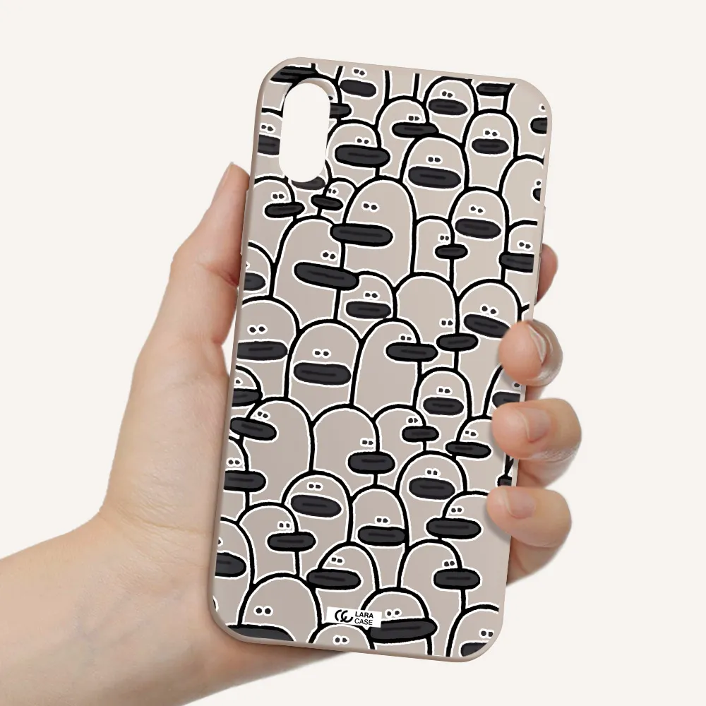 a group of white and black cartoon characters Apple iPhone X Silicone Stone Case