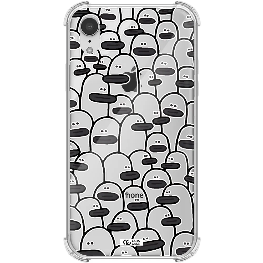 a group of white and black cartoon characters Apple iPhone XR Clear PC Case