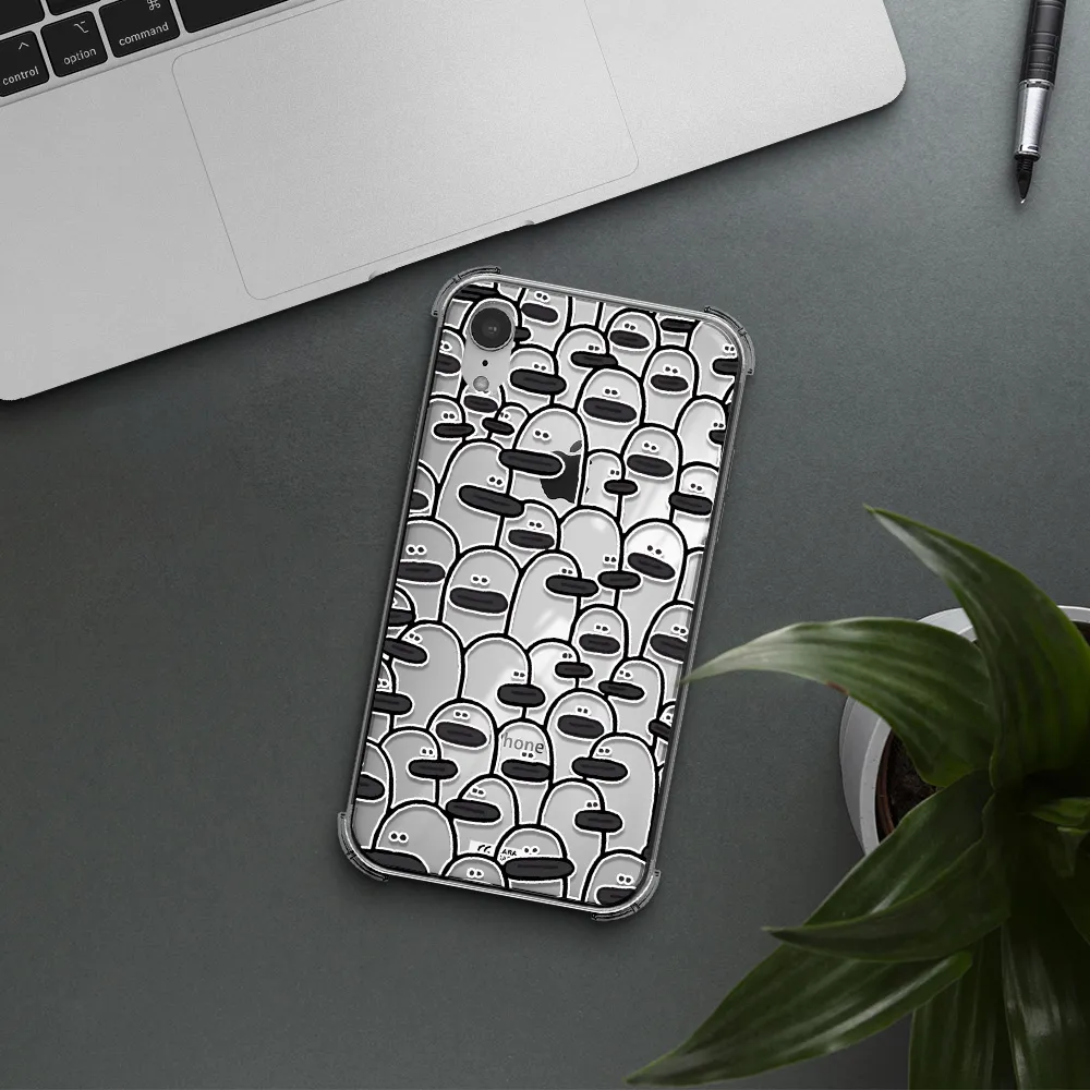 a group of white and black cartoon characters Apple iPhone XR Clear PC Case