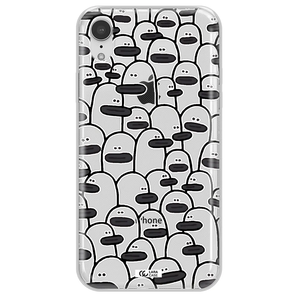 a group of white and black cartoon characters Apple iPhone XR Clear TPU Case