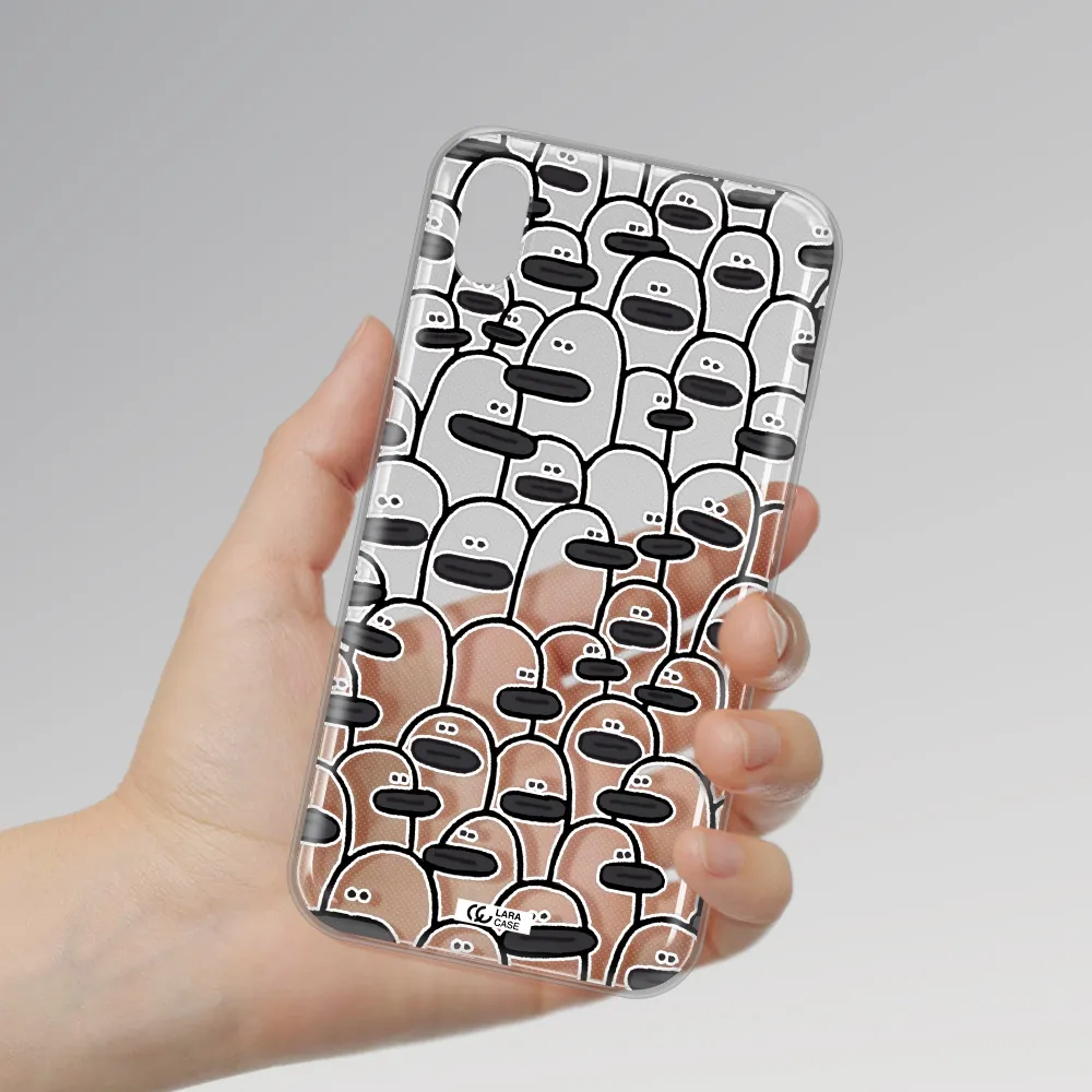a group of white and black cartoon characters Apple iPhone XR Clear TPU Case
