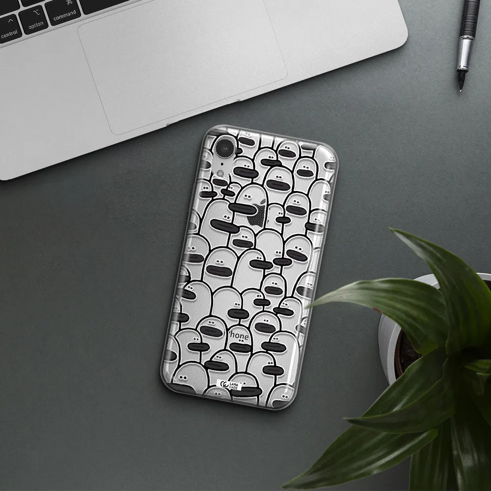 a group of white and black cartoon characters Apple iPhone XR Clear TPU Case