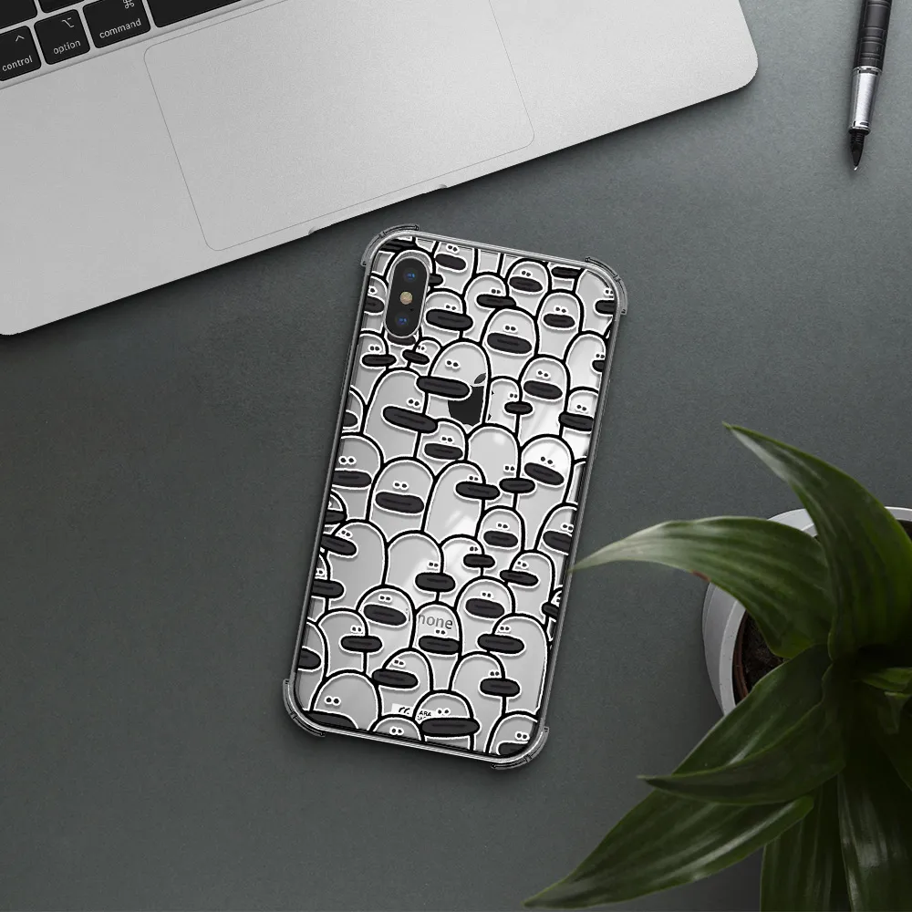 a group of white and black cartoon characters Apple iPhone XS Clear PC Case