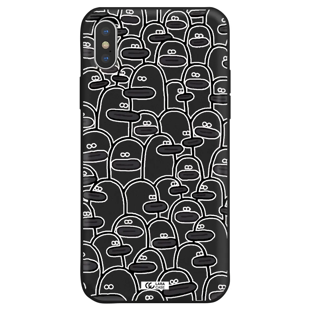 a group of white and black cartoon characters Apple iPhone XS Silicone black Case