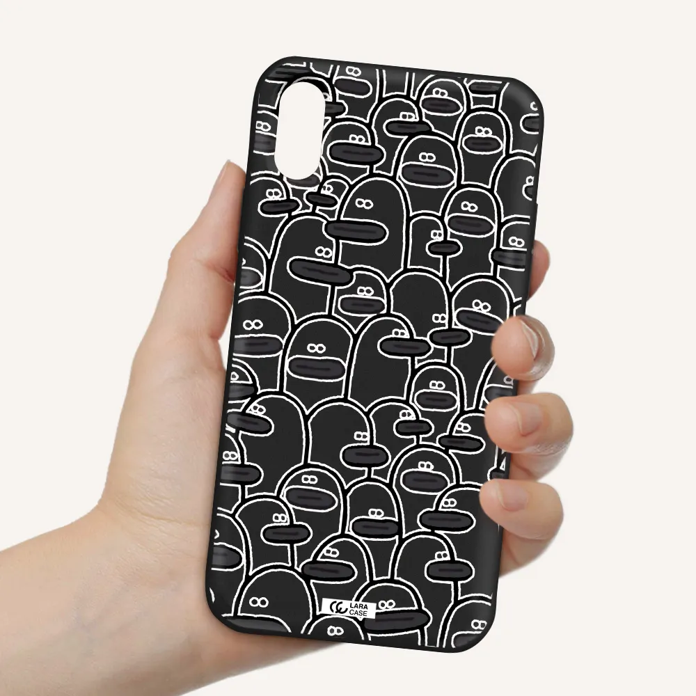 a group of white and black cartoon characters Apple iPhone XS Silicone black Case