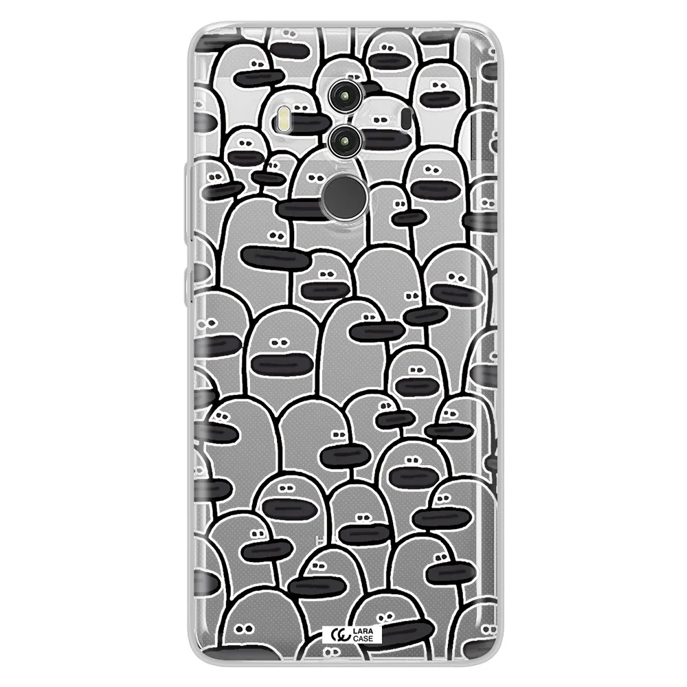 a group of white and black cartoon characters Huawei Mate 10 Clear TPU Case