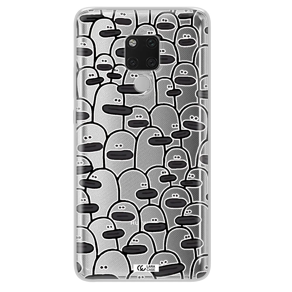 a group of white and black cartoon characters Huawei Mate 20X Clear TPU Case