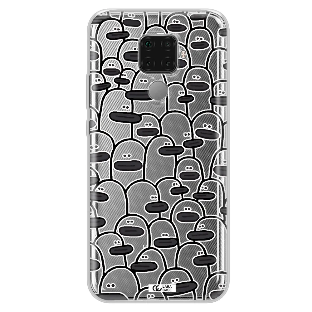 a group of white and black cartoon characters Huawei Mate 30 Lite Clear TPU Case