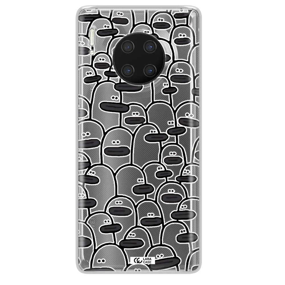 a group of white and black cartoon characters Huawei Mate 30 Pro Clear TPU Case
