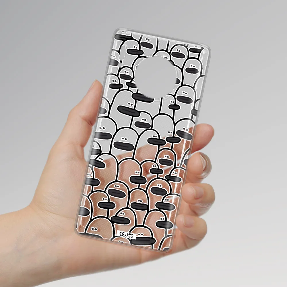 a group of white and black cartoon characters Huawei Mate 30 Pro Clear TPU Case