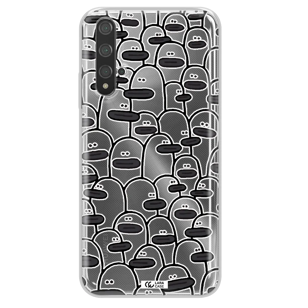 a group of white and black cartoon characters Huawei Nova 5t Clear TPU Case