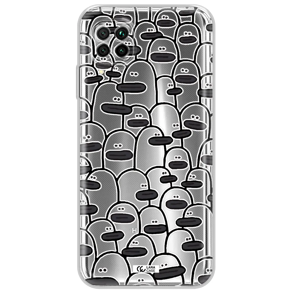 A Group Of White And Black Cartoon Characters Huawei Nova 7I Clear Tpu Case