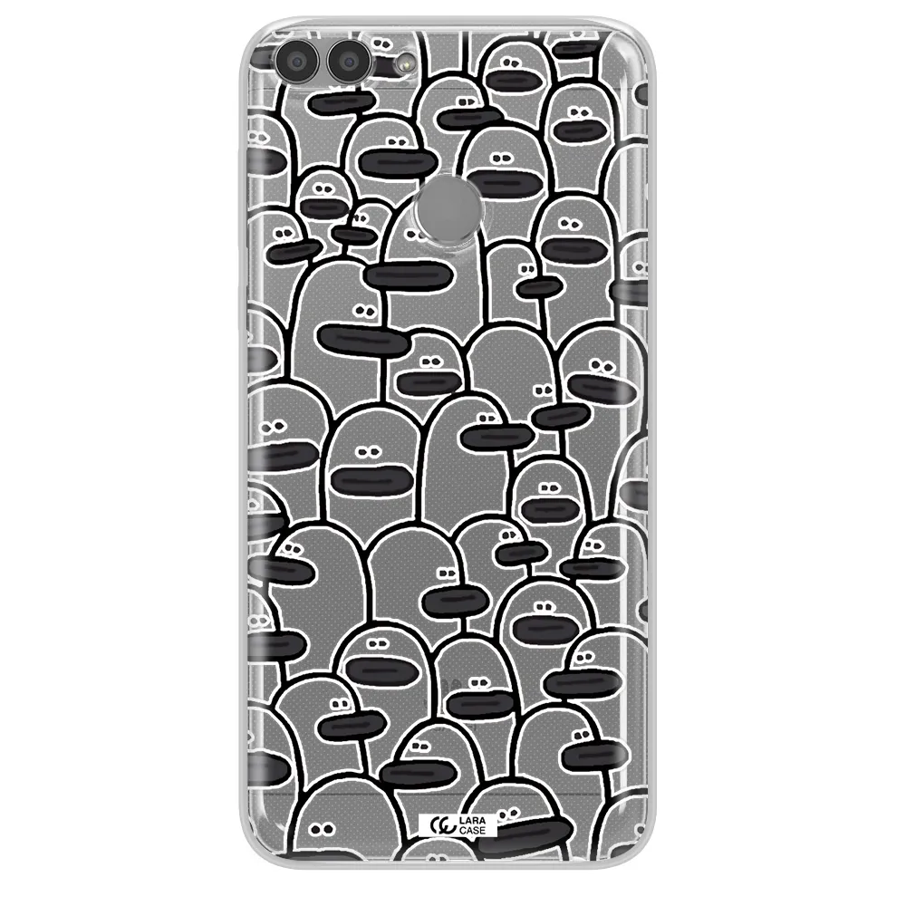 a group of white and black cartoon characters Huawei P Smart 2017 Clear TPU Case