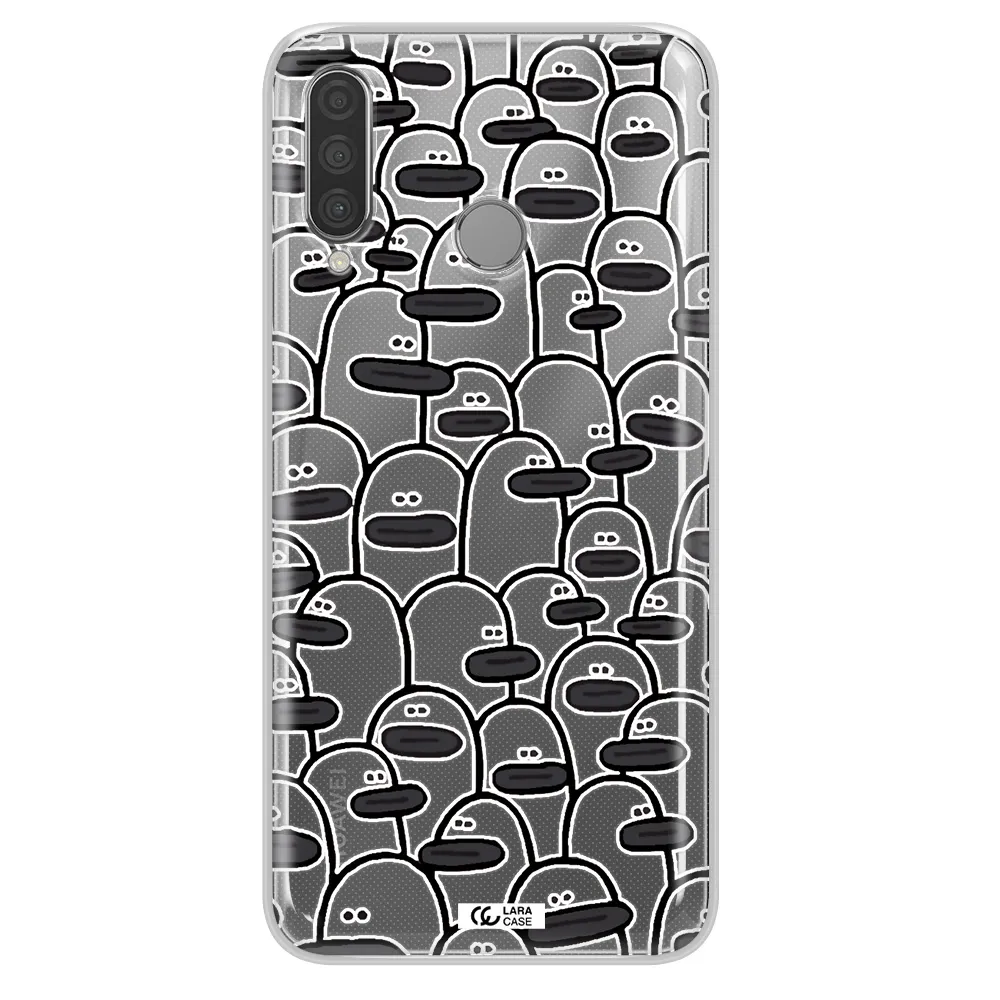 a group of white and black cartoon characters Huawei P30 Lite Clear TPU Case