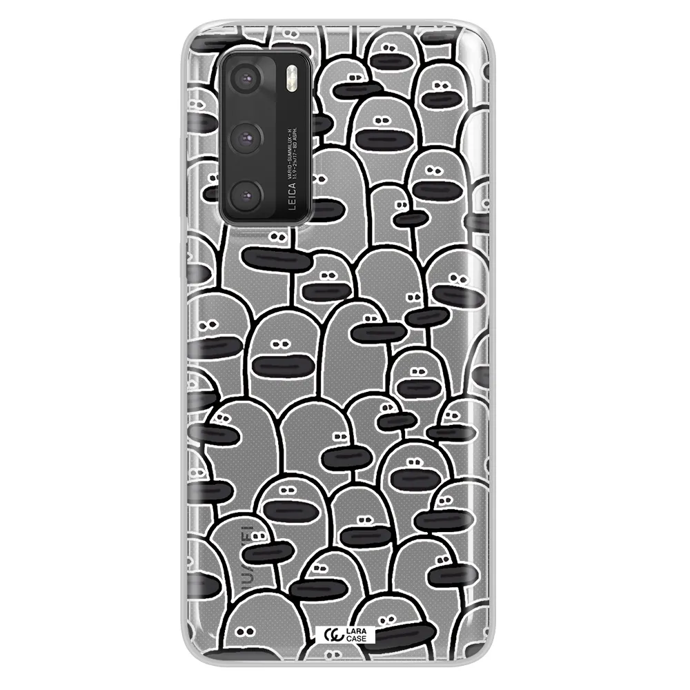a group of white and black cartoon characters Huawei P40 Clear TPU Case