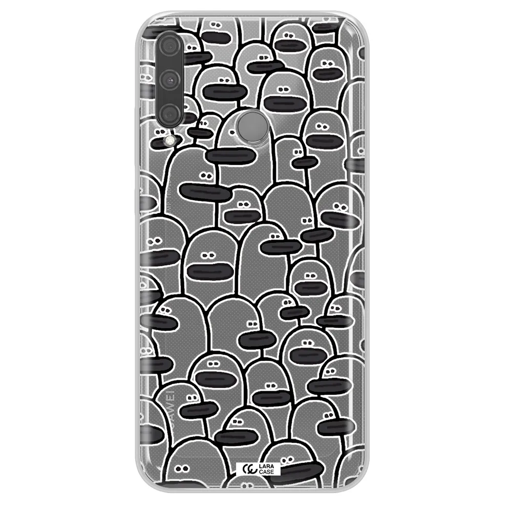 a group of white and black cartoon characters Huawei P40 Lite E Clear TPU Case