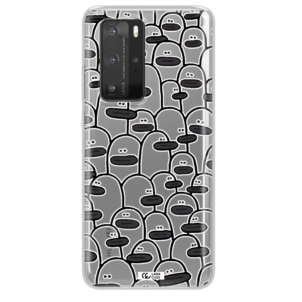 a group of white and black cartoon characters Huawei P40 Pro Clear TPU Case