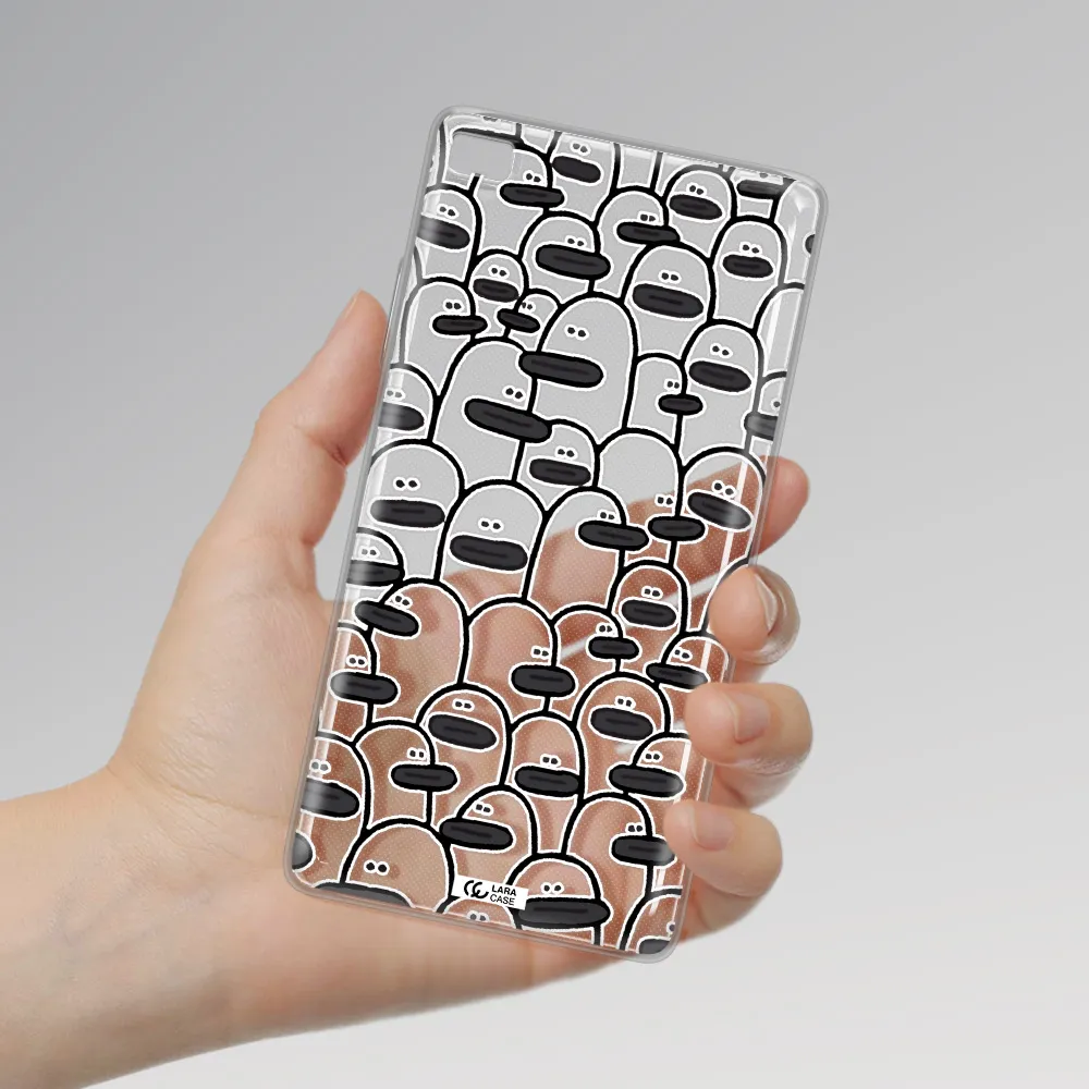 a group of white and black cartoon characters Huawei P8 Clear TPU Case