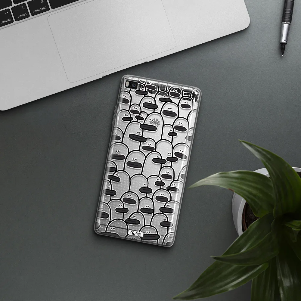 a group of white and black cartoon characters Huawei P8 Clear TPU Case