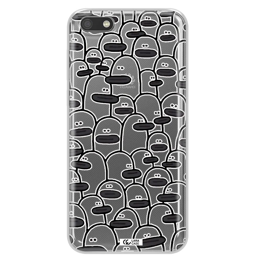 a group of white and black cartoon characters Huawei Y5 2018 Clear TPU Case