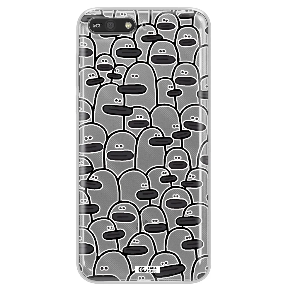 a group of white and black cartoon characters Huawei Y6 2018 Clear TPU Case