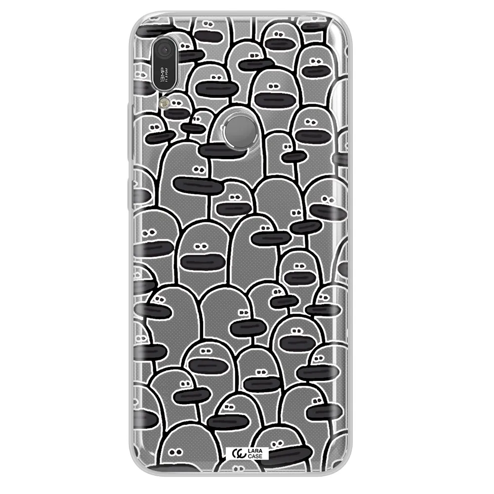 a group of white and black cartoon characters Huawei Y6 2019 Clear TPU Case
