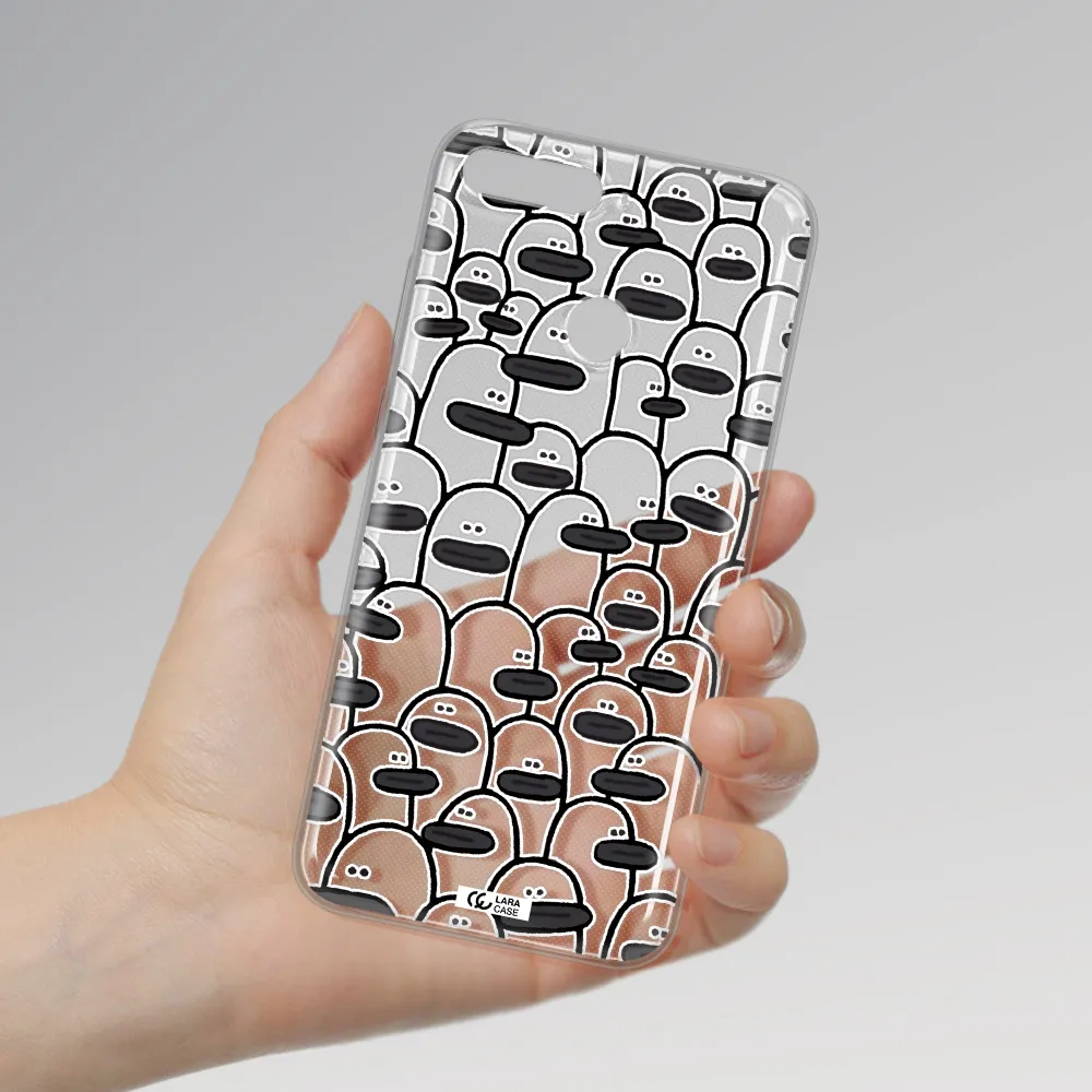 a group of white and black cartoon characters Huawei Y6 Prime 2018 Clear TPU Case