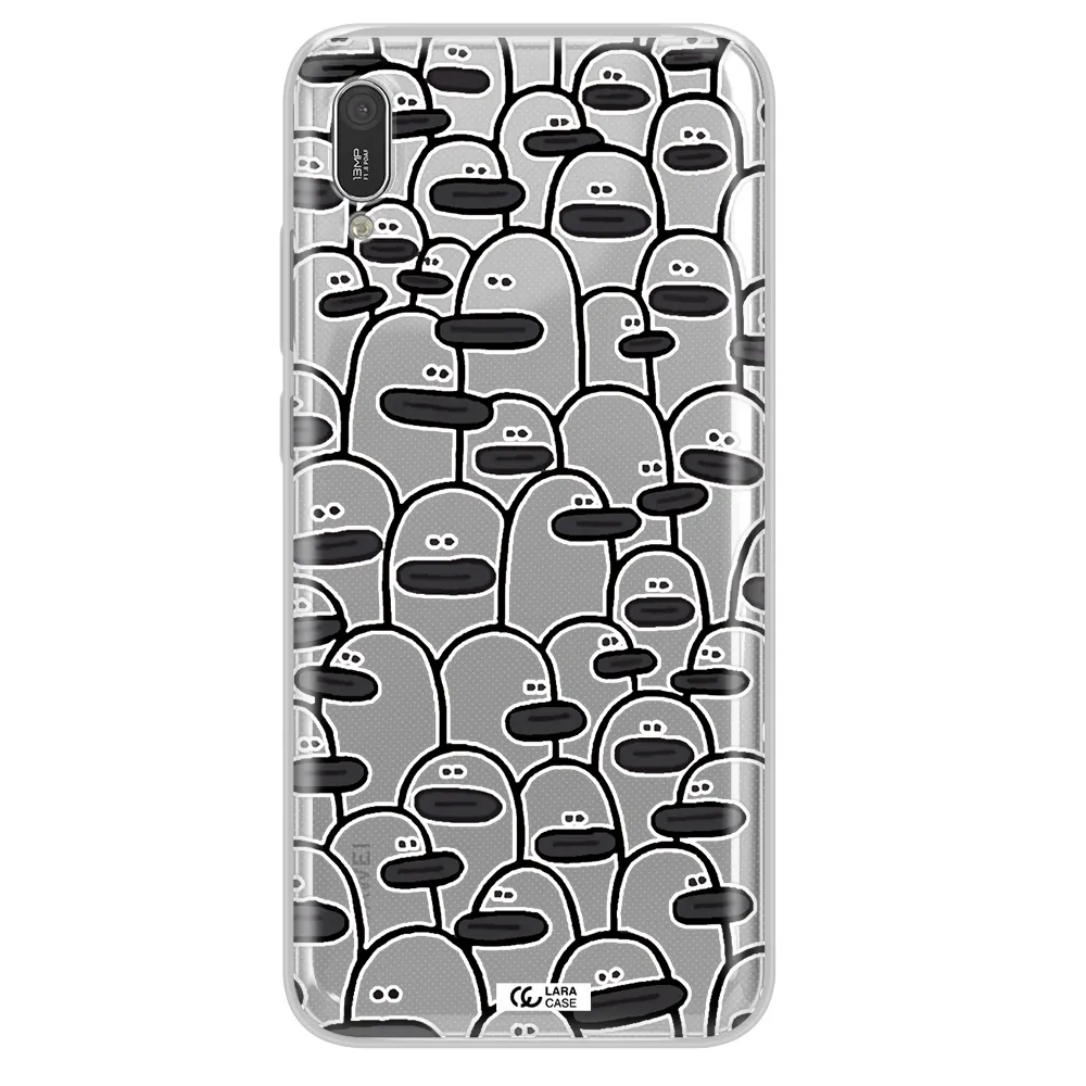 a group of white and black cartoon characters Huawei Y6 Pro 2019 Clear TPU Case