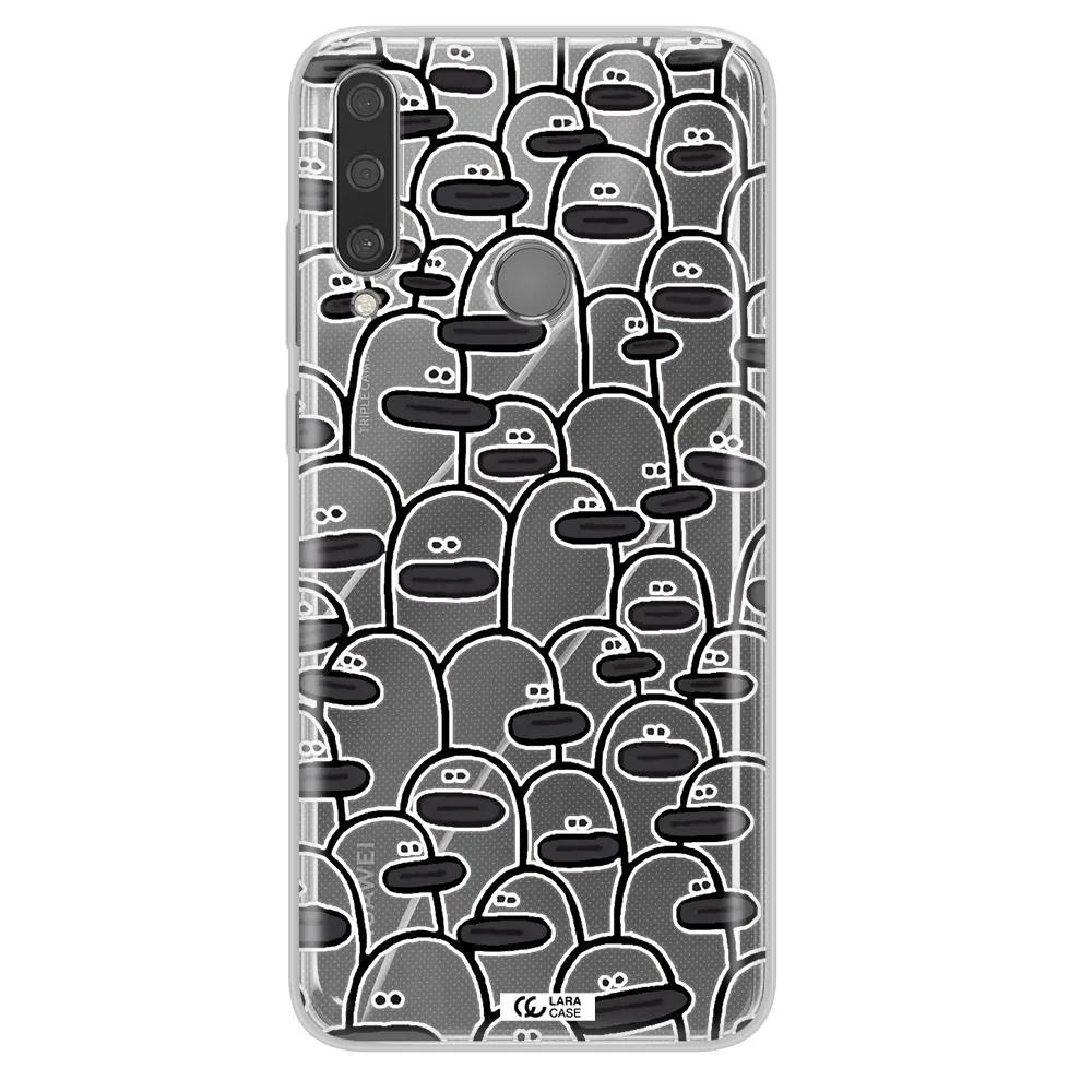 a group of white and black cartoon characters Huawei Y6P Clear TPU Case